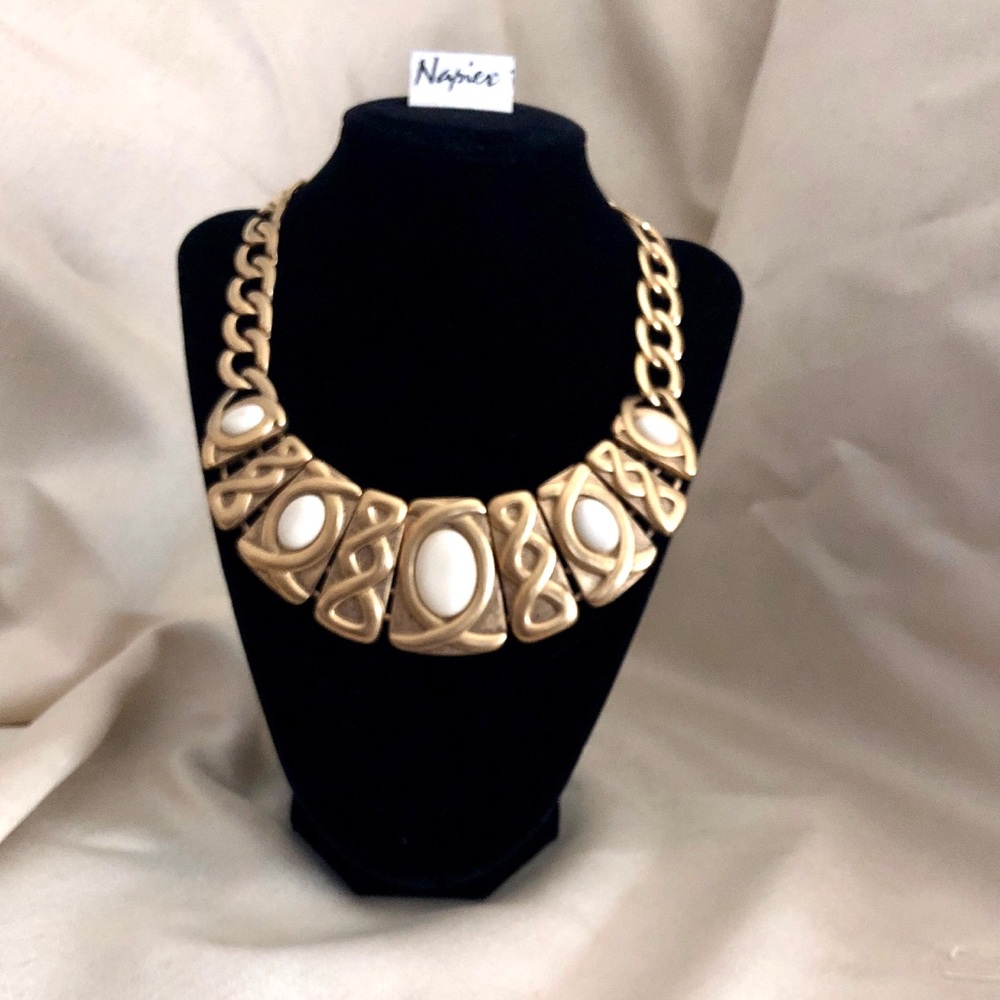 Napier brushed gold and cream necklace